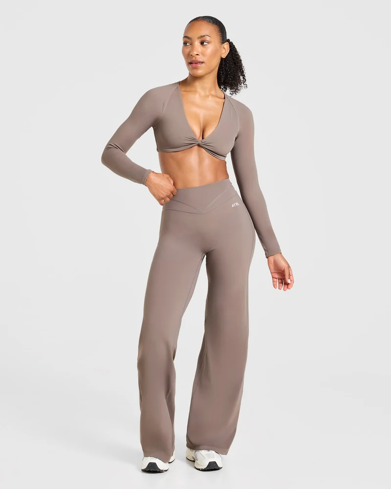 Engage Long Sleeve Crop Top - Warm Taupe