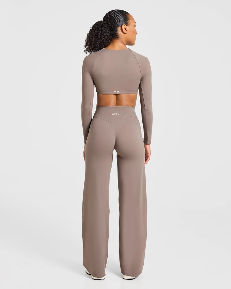 Engage Long Sleeve Crop Top - Warm Taupe
