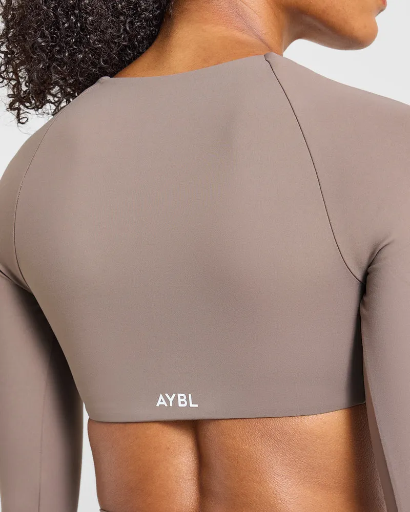 Engage Long Sleeve Crop Top - Warm Taupe