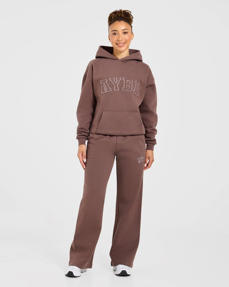 Varsity Applique Oversized Straight Leg Joggers - Marron