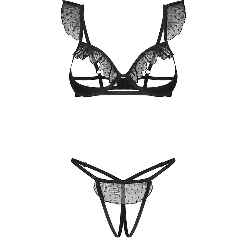 Lingerie sexy élégante ensemble Carrola soutien-gorge ouvert volants pois