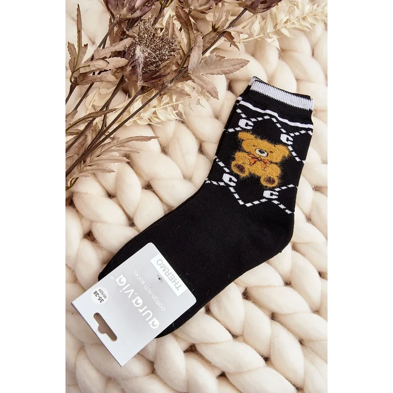 Chaussettes chaudes femmes patch ourson coton ajustées journées froides