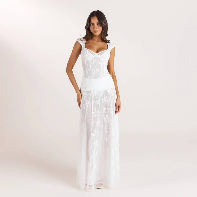Jupe en Dentelle Transparente - Blanc