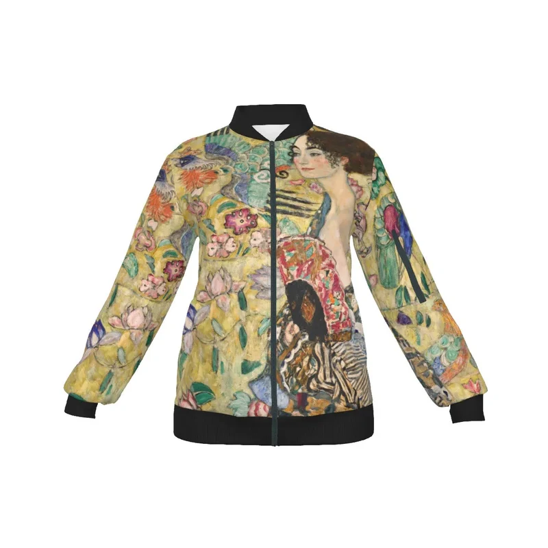 Gustav Klimt's Lady with Fan Painting Women's Bomber Jacket