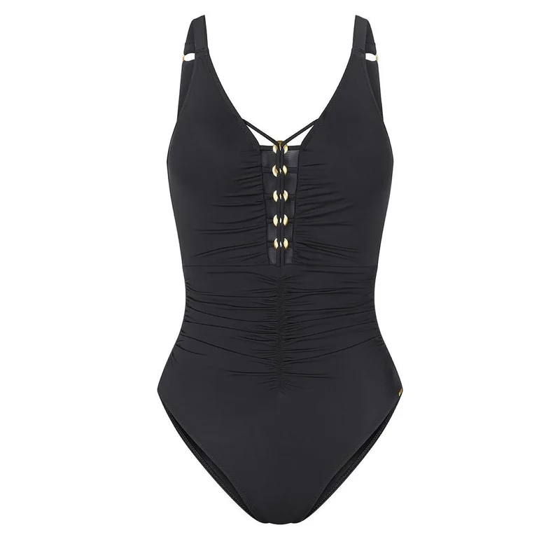 Maillot bain une pièce noir élégant sculptant détails dorés Triumph