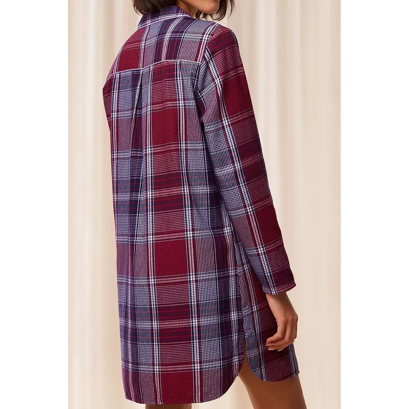 Chemise nuit coton bio confortable style classique manches longues féminin