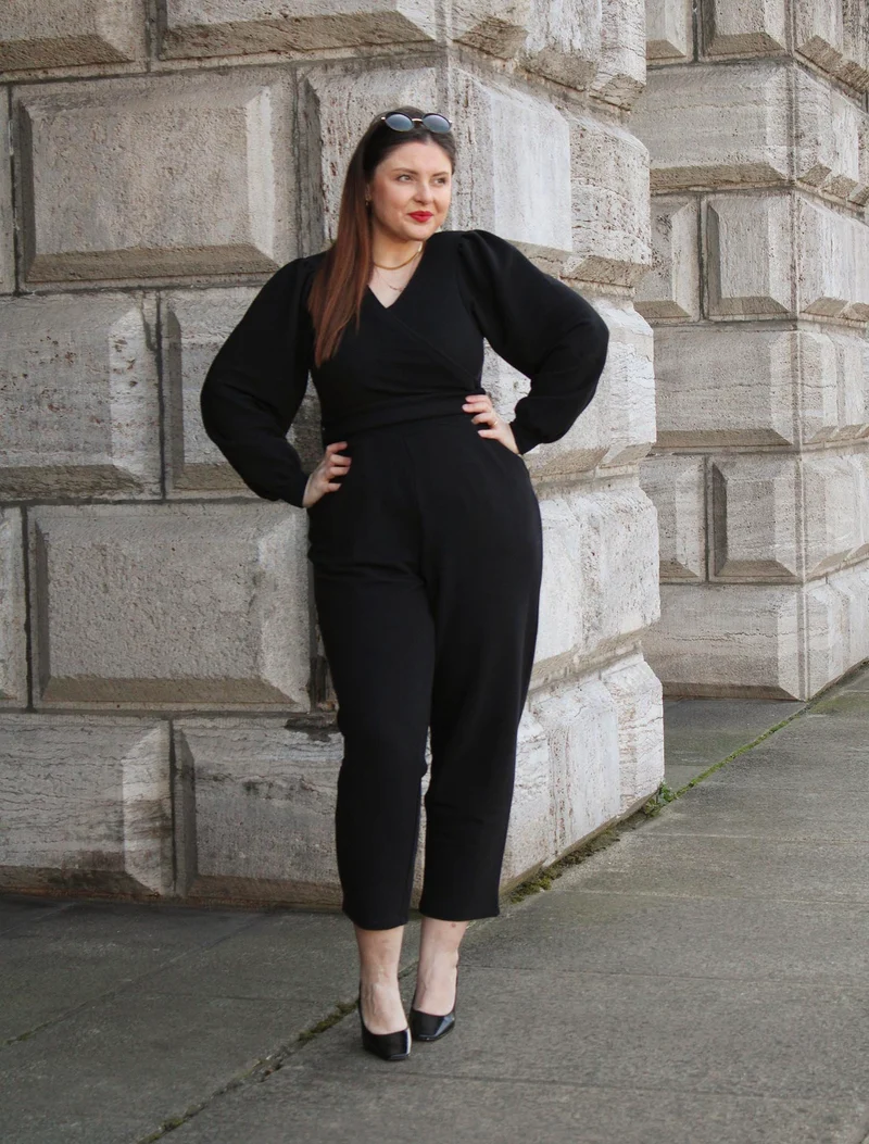 Ottoman Long Sleeve Wrap Jumpsuit - Black