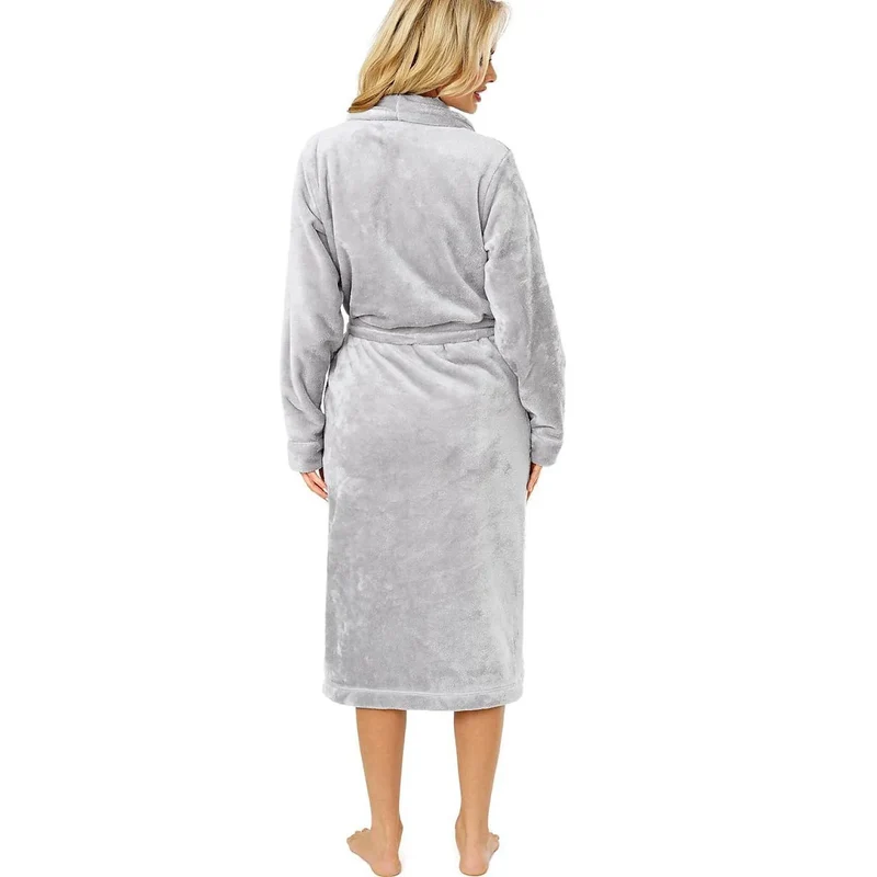 Peignoir long femme chaud élégant hiver avec poches col châle ajustable