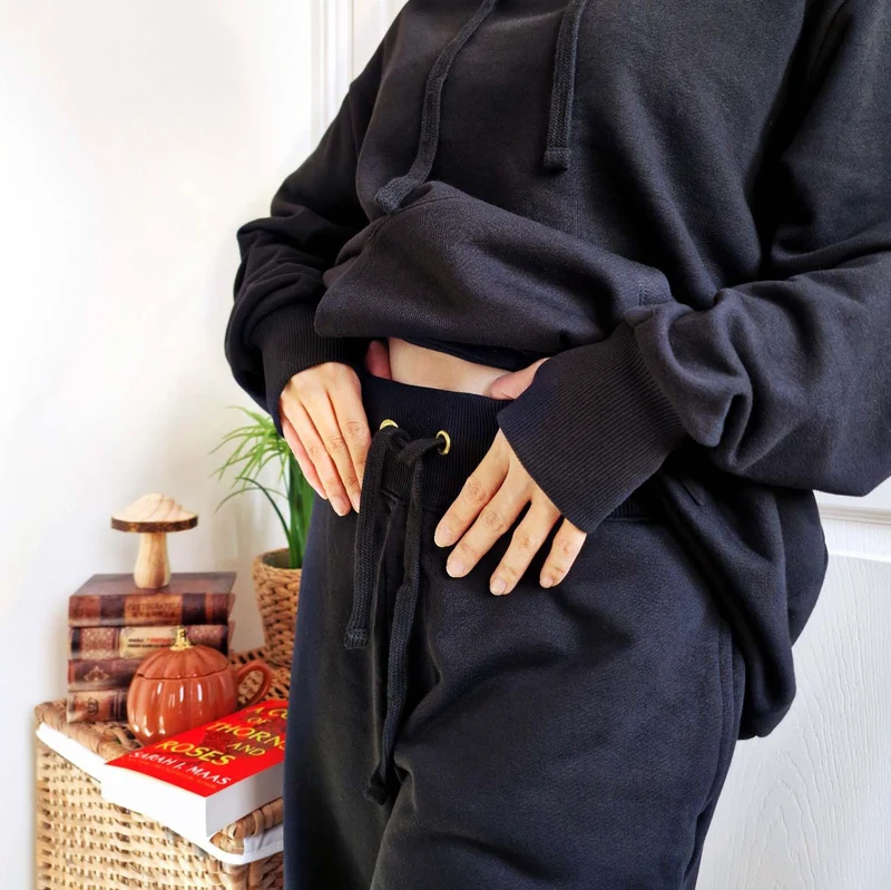 Organic Cotton Wide Leg Joggers - Black