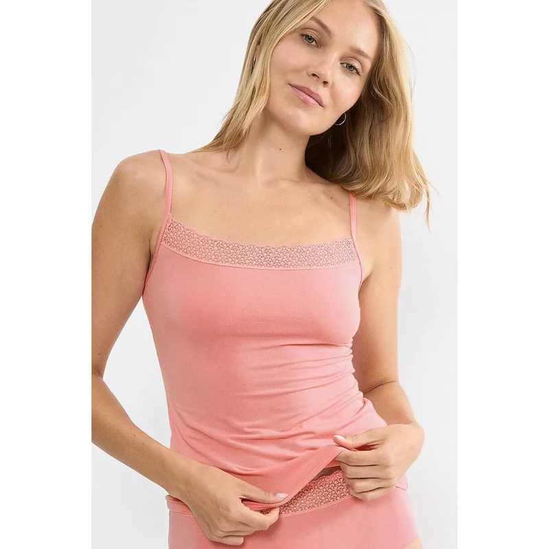 T-shirt femme bretelles spaghetti modal dentelle recyclée ajustable confort élégant