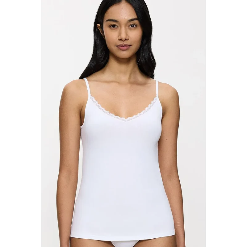 T-shirt coton biologique GOTS dentelle décolleté carré ajusté invisible femme