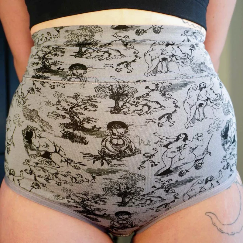 Organic Cotton Super High Waist Knickers - Passion au Jardin - L'Amour Noir