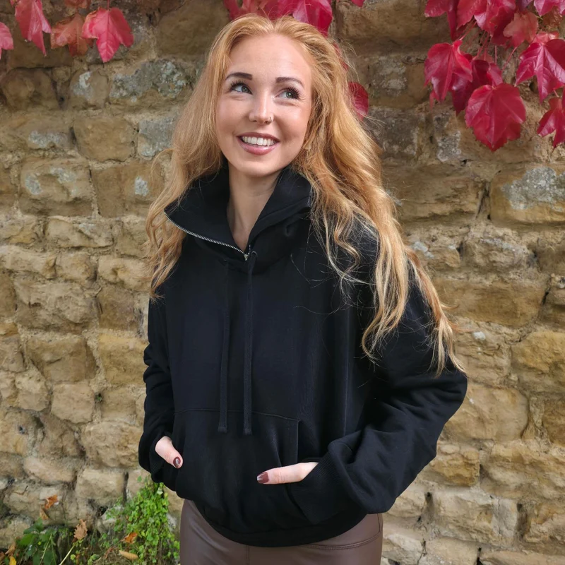 Organic Cotton Cropped Hoodie with Bow Back