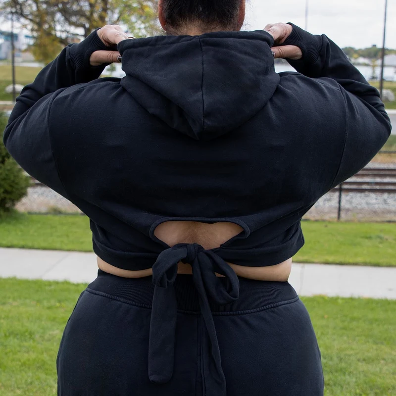 Organic Cotton Cropped Hoodie with Bow Back