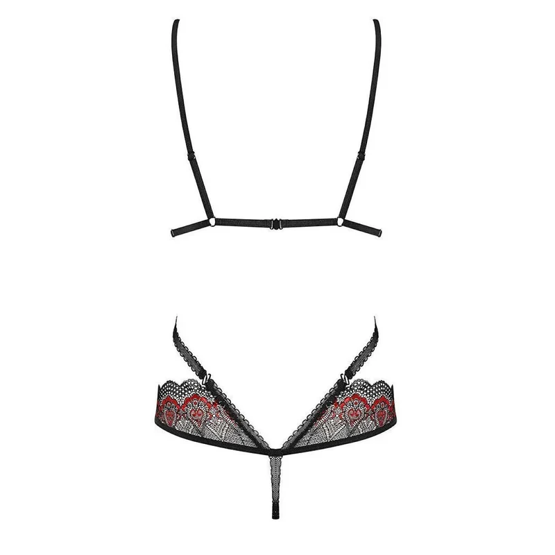 Body noir rouge sexy lanières élastiques broderie Obsessive Megies Teddy