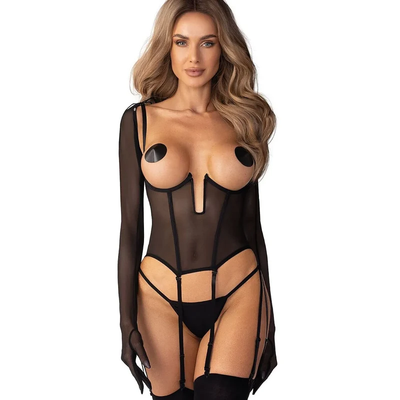 Gants longs élégants semi-transparents laçage décoratif féminin Euphori Obsessive