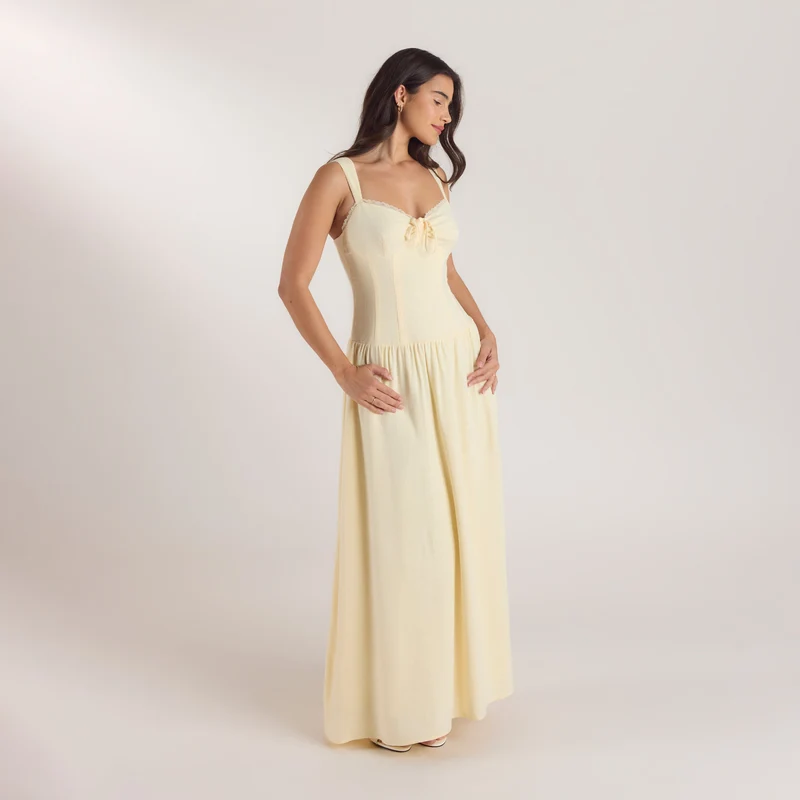 Robe Maxi Taille Basse - Jaune Citron