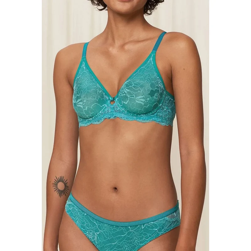 Soutien-gorge dentelle turquoise maintien naturel confort écologiques Triumph