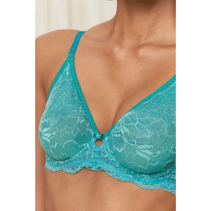 Soutien-gorge dentelle turquoise maintien naturel confort écologiques Triumph