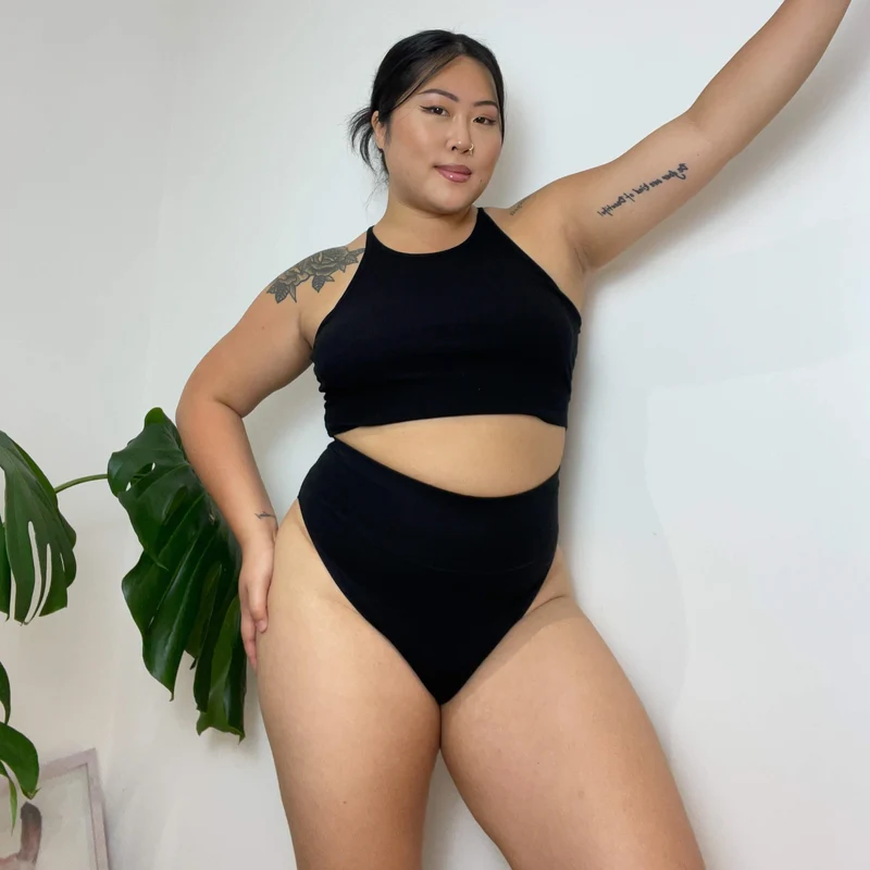 Organic Cotton Super High Leg Knickers - Black
