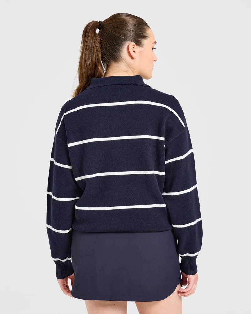 Signature Relaxed Knitted Polo - Navy/Blanc