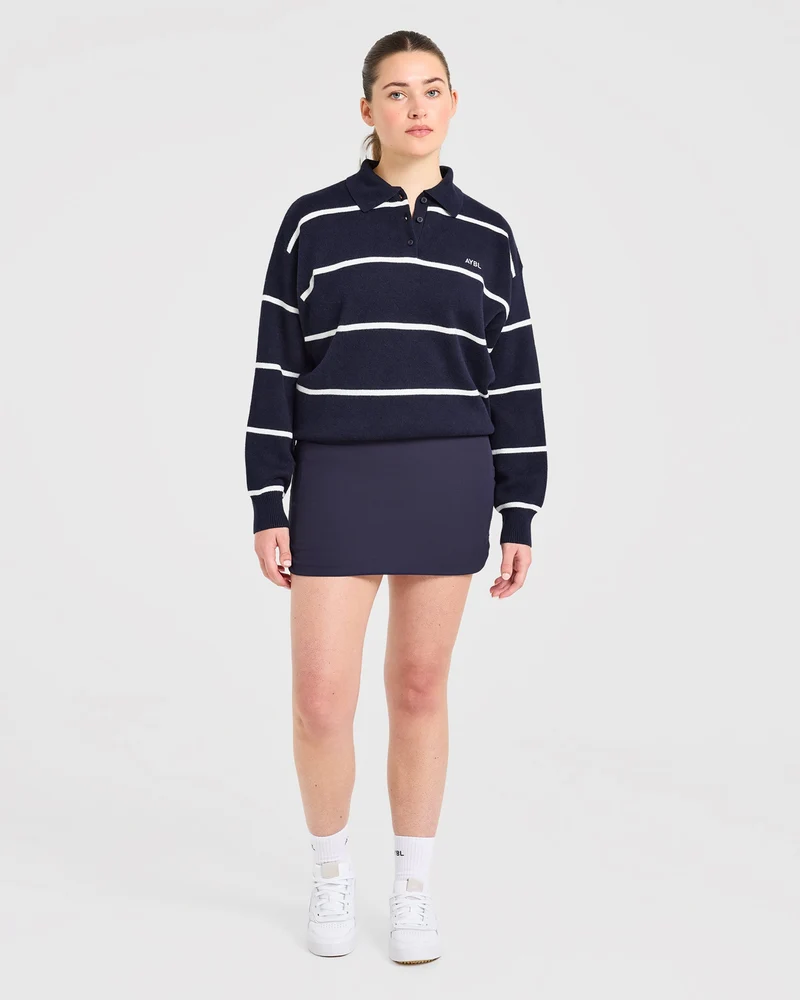 Signature Relaxed Knitted Polo - Navy/Blanc