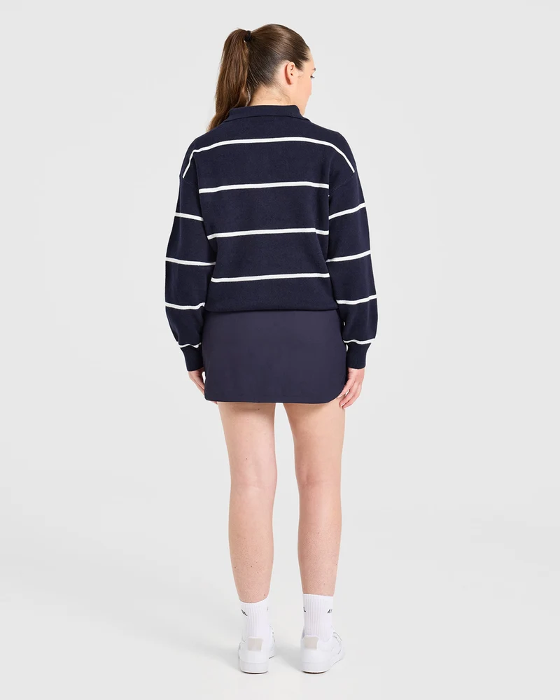 Signature Relaxed Knitted Polo - Navy/Blanc