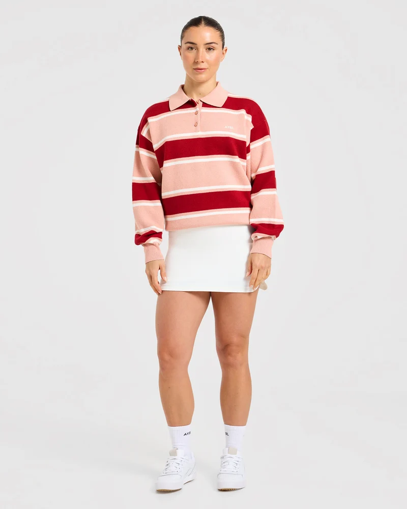Signature Relaxed Knitted Polo - Burgundy/Rose