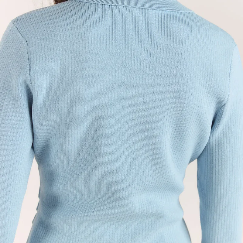 Gilet en Maille Côletée - Bleu Clair