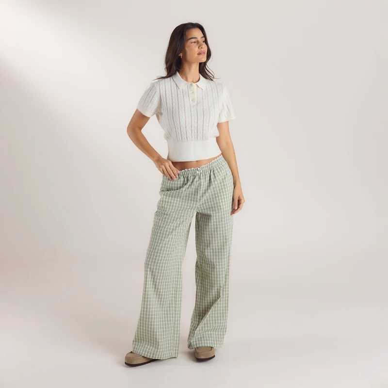 Pantalon en Coton à Carreaux - Vert