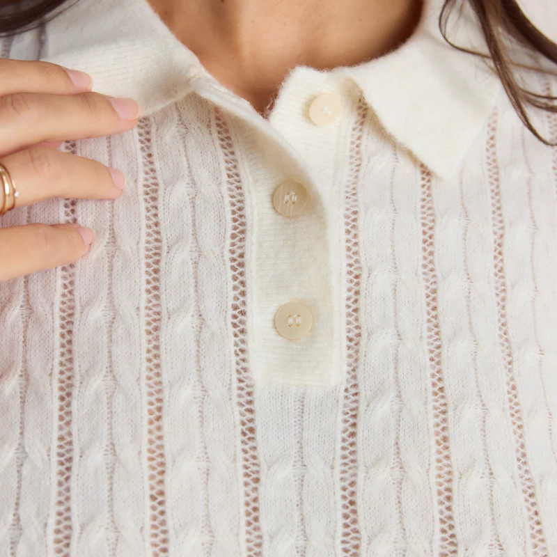 Polo en Maille Transparente - Crème