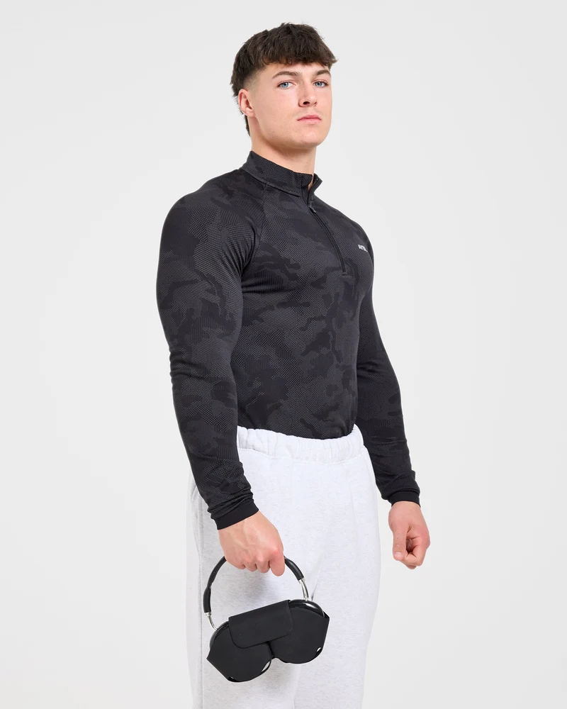 Camo Seamless 1/4 Zip Pullover - Noir