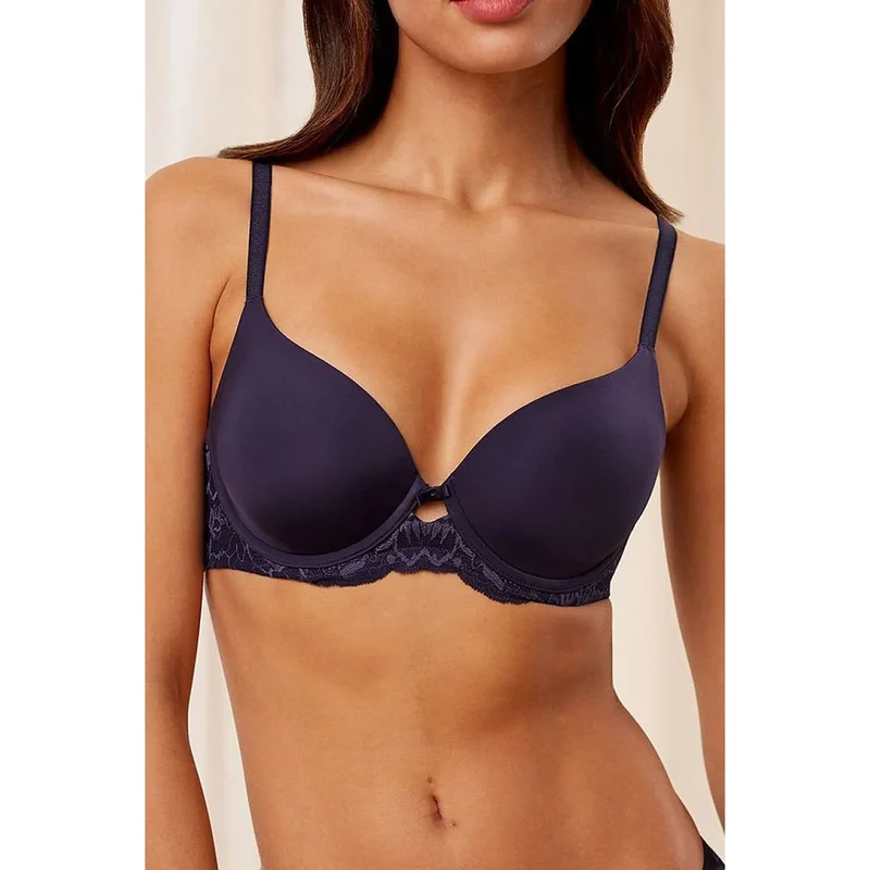 soutien-gorge rembourré bleu marine dentelle florale confort Triumph