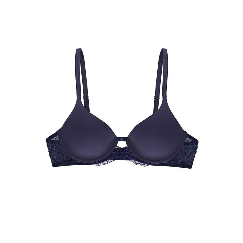 soutien-gorge rembourré bleu marine dentelle florale confort Triumph