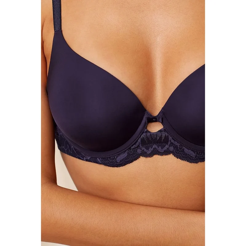 soutien-gorge rembourré bleu marine dentelle florale confort Triumph
