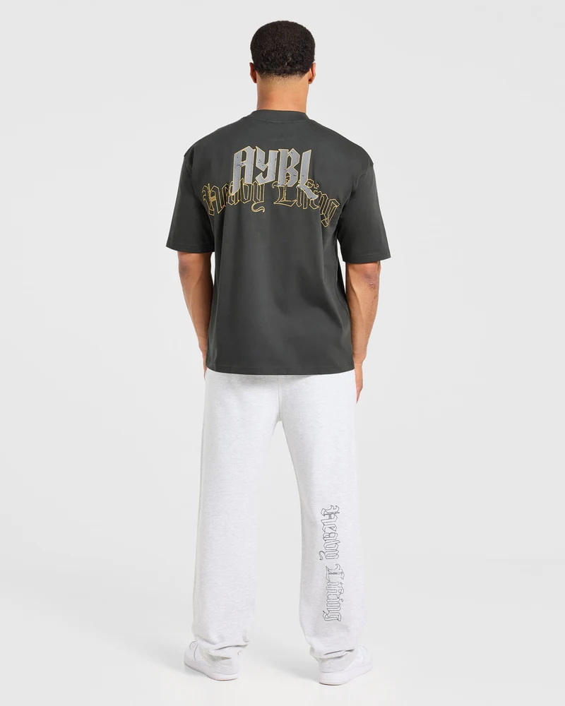 Heavy Lifting Gothic Oversized Straight Leg Joggers - Gris Marl