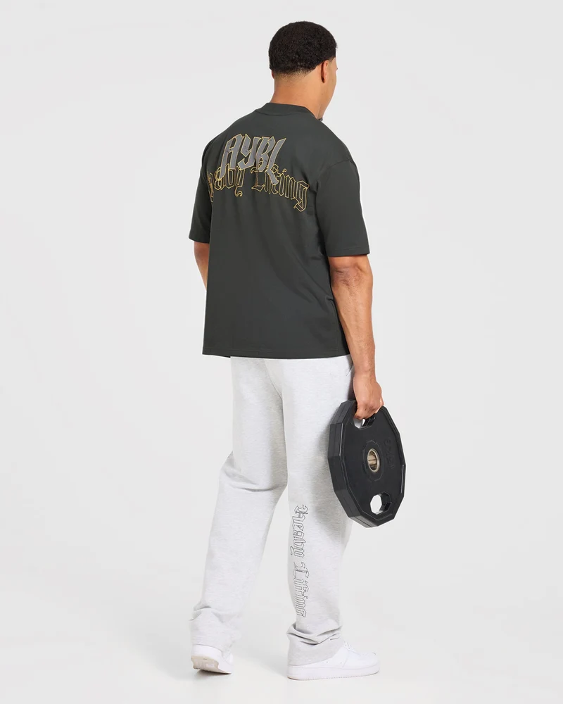Heavy Lifting Gothic Oversized Straight Leg Joggers - Gris Marl