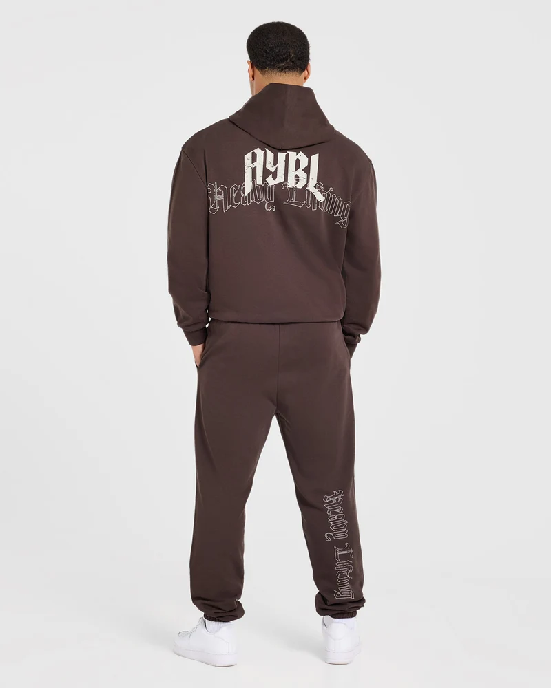 Heavy Lifting Gothic Oversized Hoodie - Marron/Crème