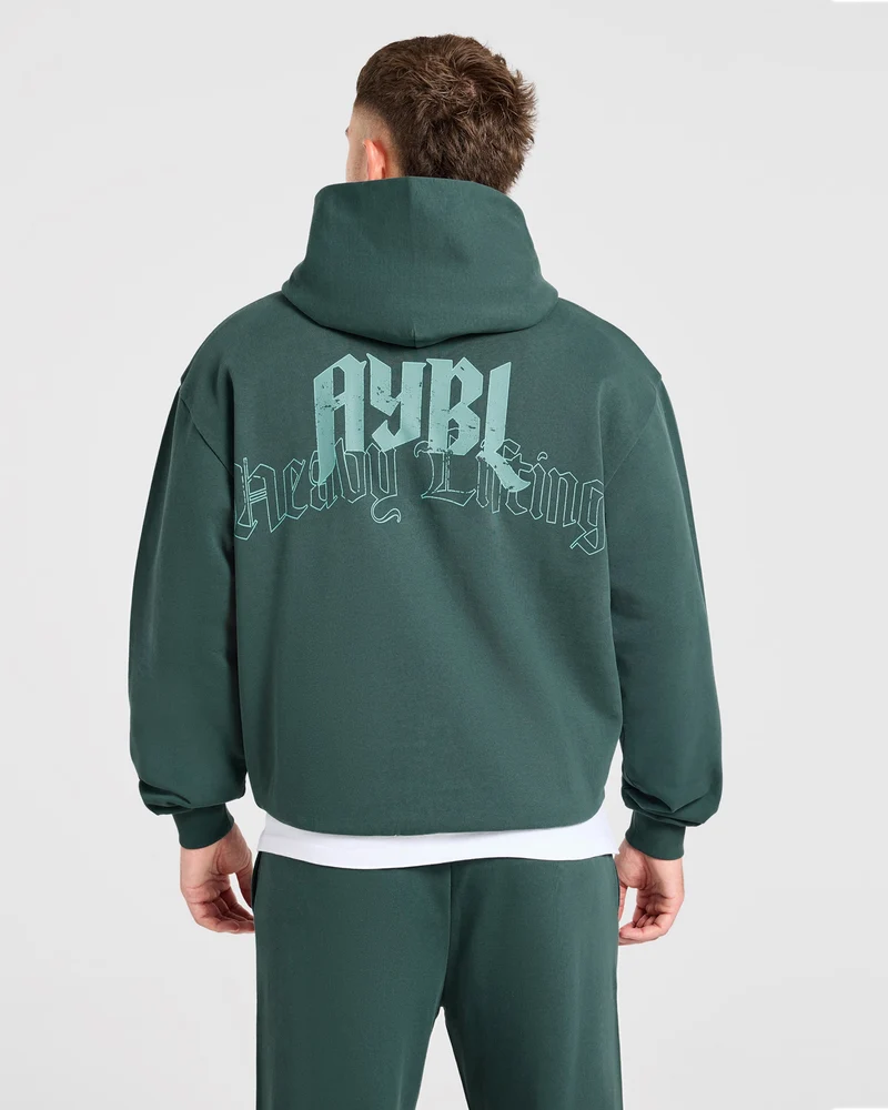 Heavy Lifting Gothic Oversized Hoodie - Midnight Teal