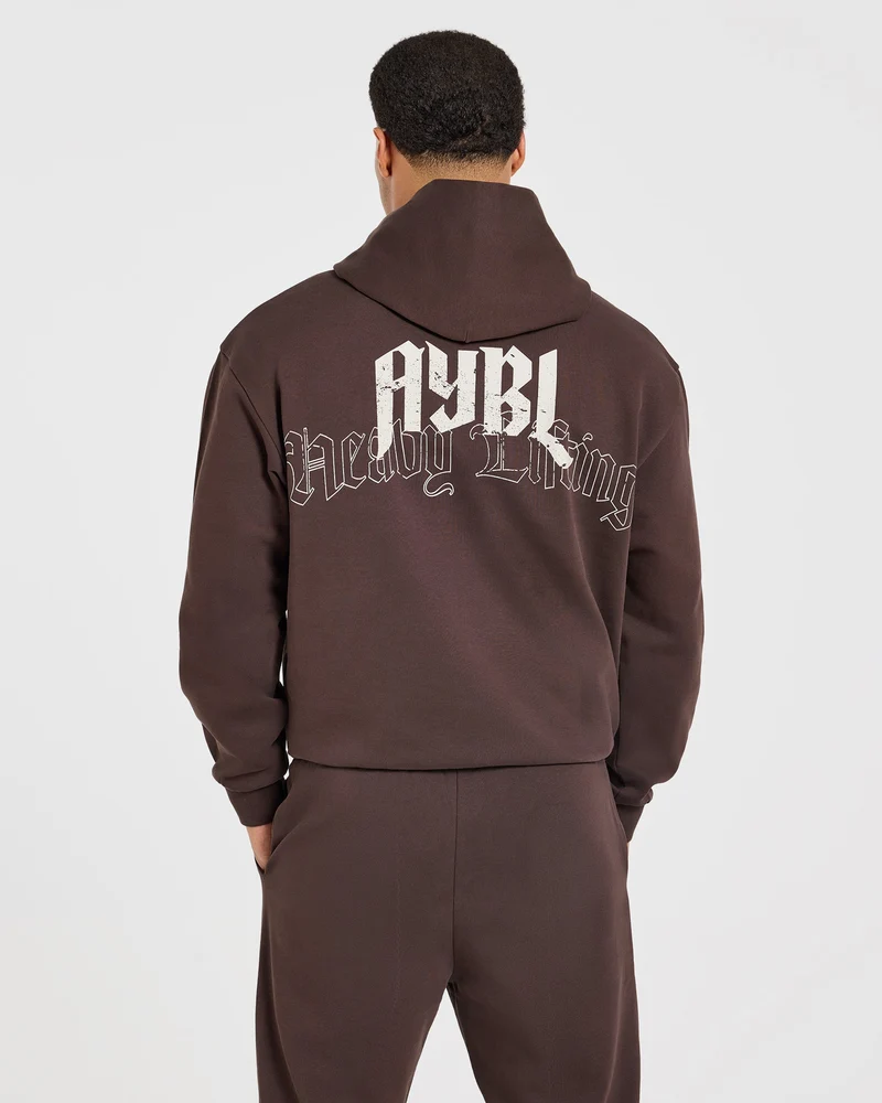 Heavy Lifting Gothic Oversized Hoodie - Marron/Crème