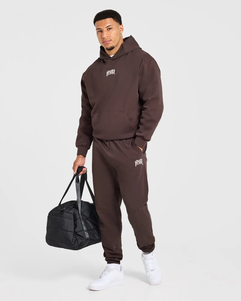 Heavy Lifting Gothic Oversized Hoodie - Marron/Crème