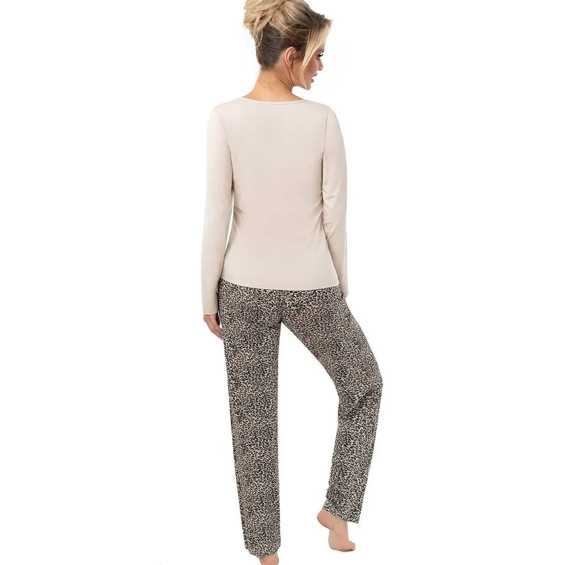 Pyjama femme élégant viscose beige léopard confort moderne Omari Long