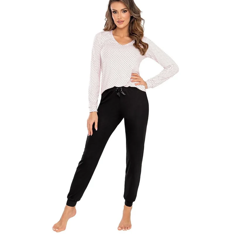 Pyjama femme noir pois élégant moderne Alison élasthanne viscose fabrication Pologne