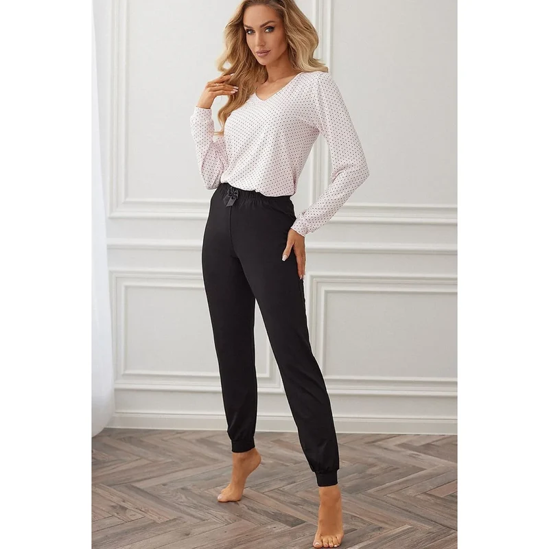 Pyjama femme noir pois élégant moderne Alison élasthanne viscose fabrication Pologne