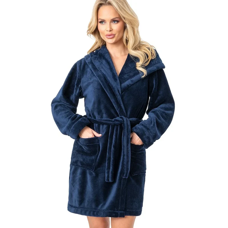Peignoir femme à capuche doux chaud poches ceinture hiver XL/XXL polyester