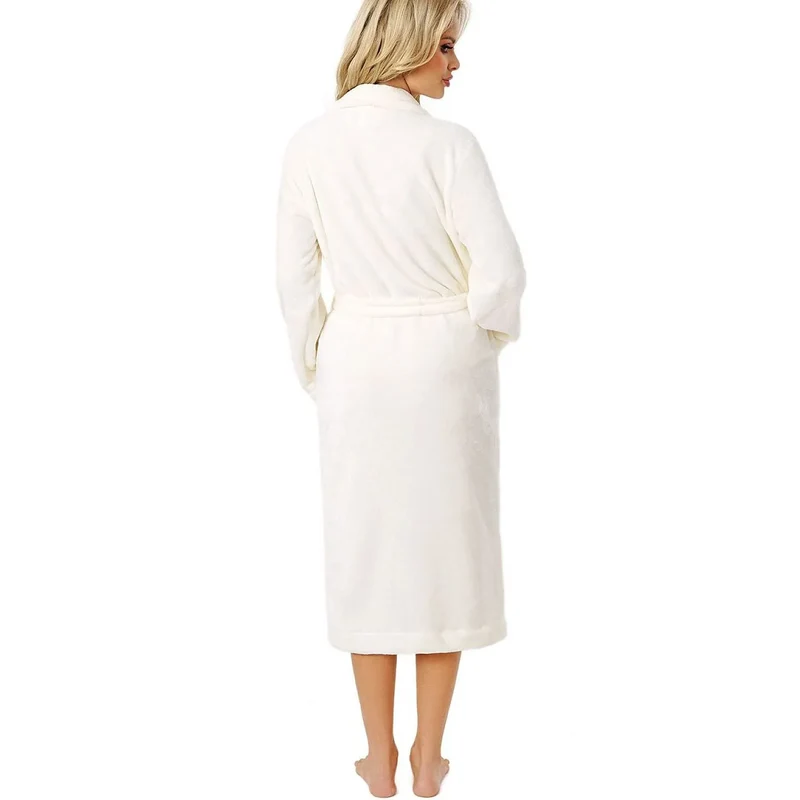 Peignoir long femme chaud doux élégant col châle poches ceinture taille