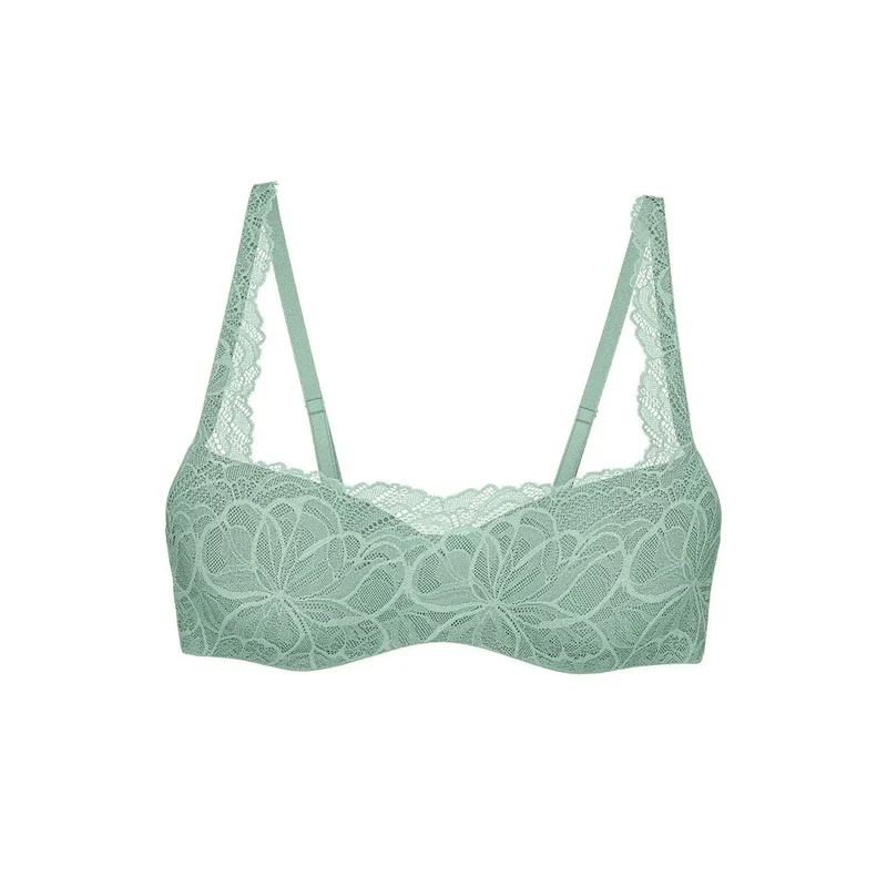 Soutien-gorge balconnet pistache dentelle microfibre maintien confort régulation température