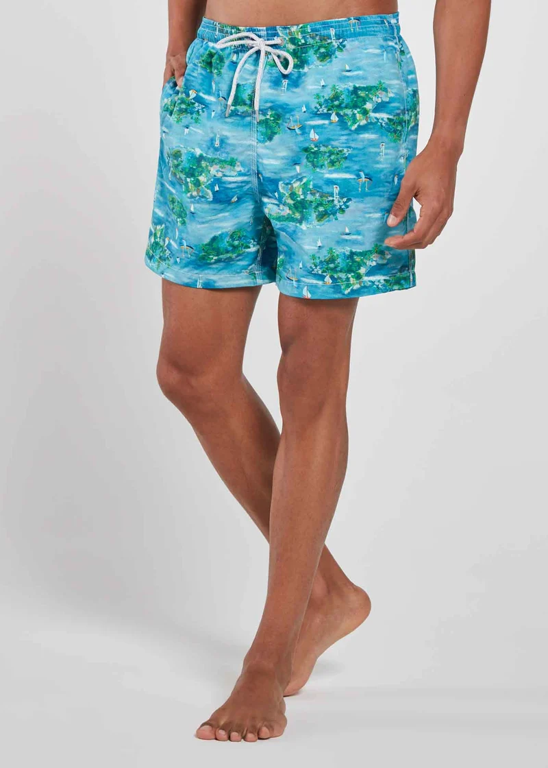 Calção Homem Beach Médio Estampado Ihas