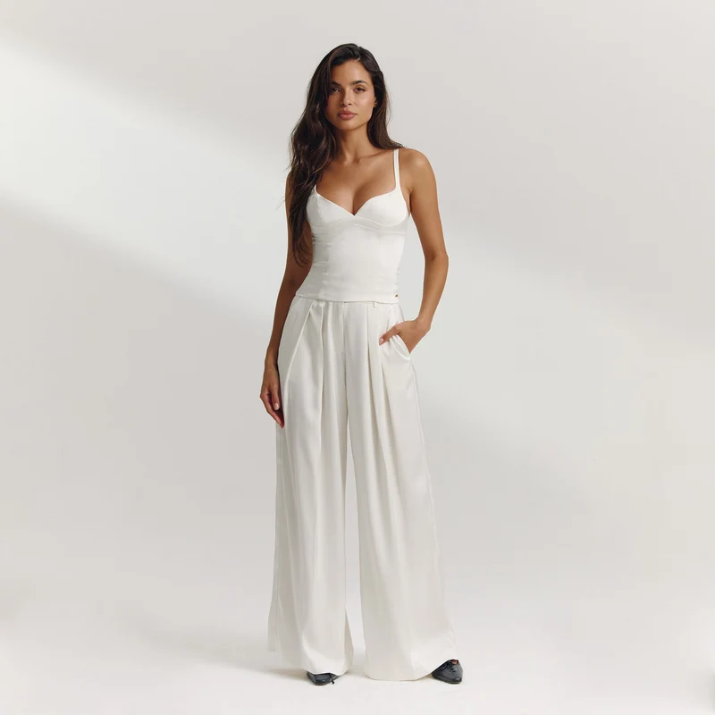 Pantalon Large en Satin - Écru