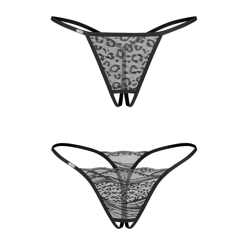 pack 2 strings femmes entrejambe ouvert dentelle motif animalier Obsessive